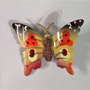 Fabulous Hand-painted Enamel Gold-tone Butterfly Brooch 1960s vintage 1 3/4"